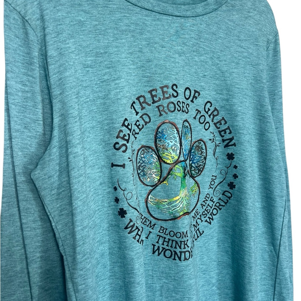 What a Wonderful World Teal Graphic Long Sleeve Shirt - Picture 3 of 7